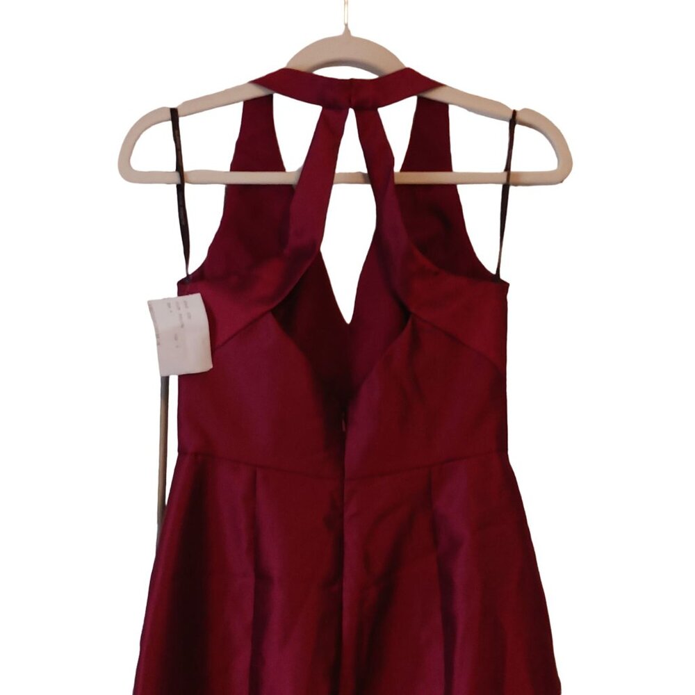 NEW Alfred Sung V-Neck Satin Trumpet Gown with Side Slit, Burgundy #D761 - Picture 6 of 14